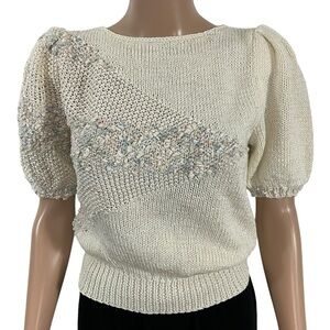 Vintage 80’s Nannell Hand Knit Textured Shoulder pads Sweater shirt Medium